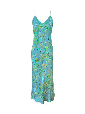 Printed Long Bias Dress - Baltic Blue Bouquet Print