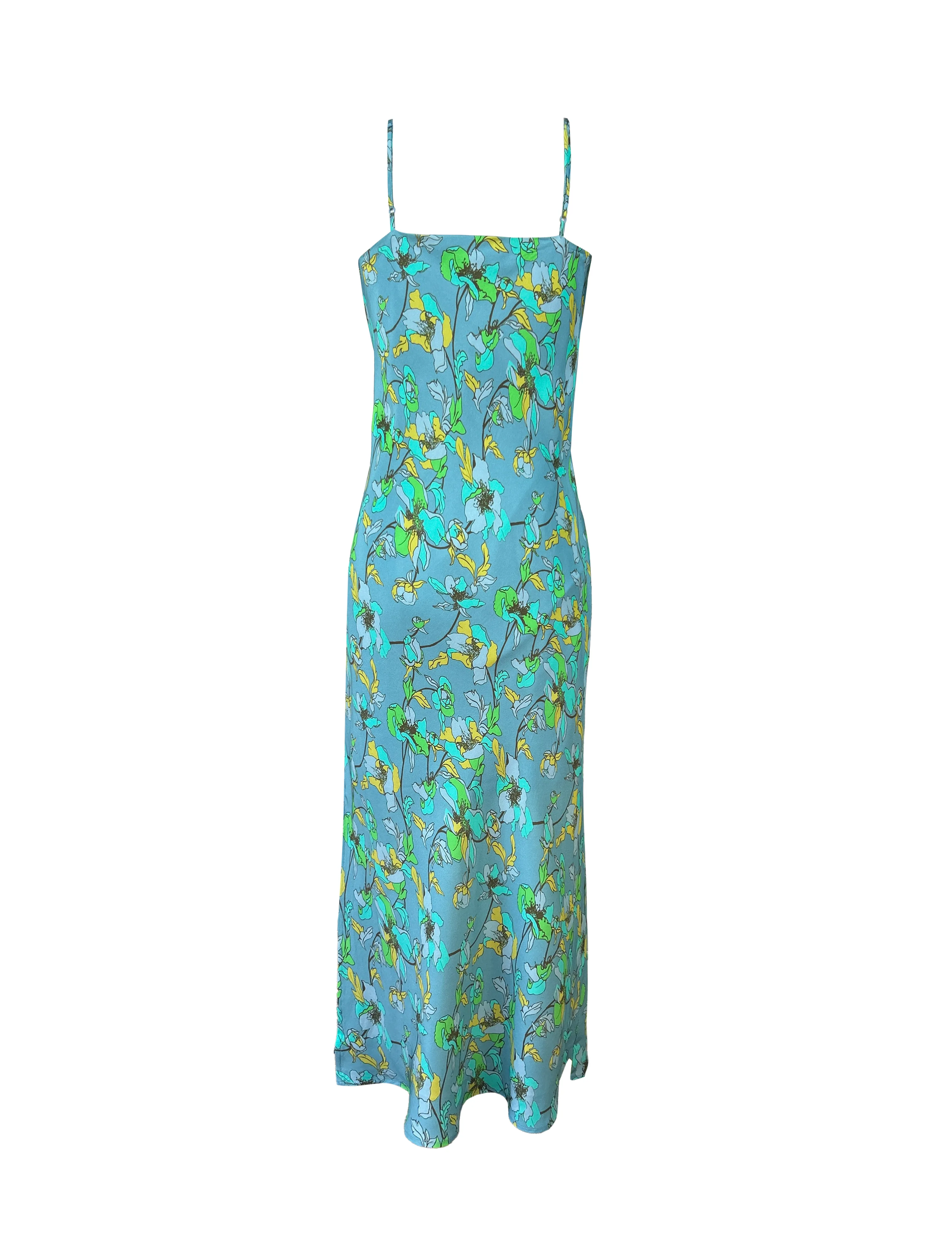 Printed Long Bias Dress - Baltic Blue Bouquet Print