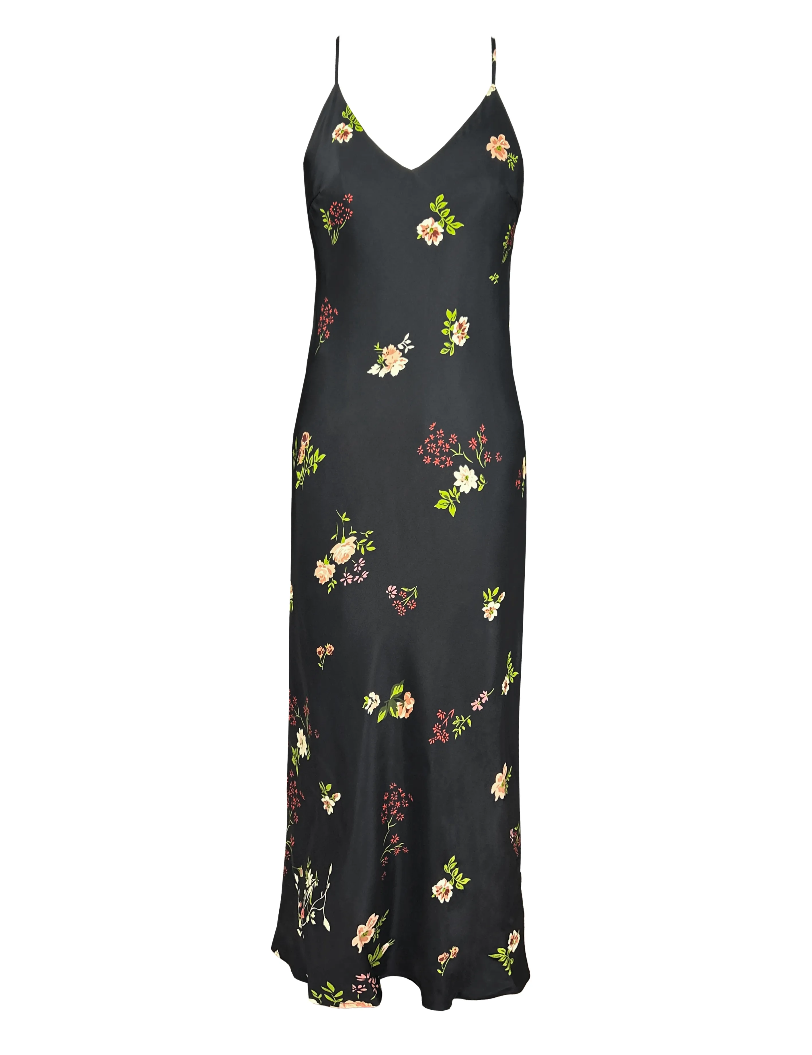 Printed Long Bias Dress - Black Enchanted Garden Print