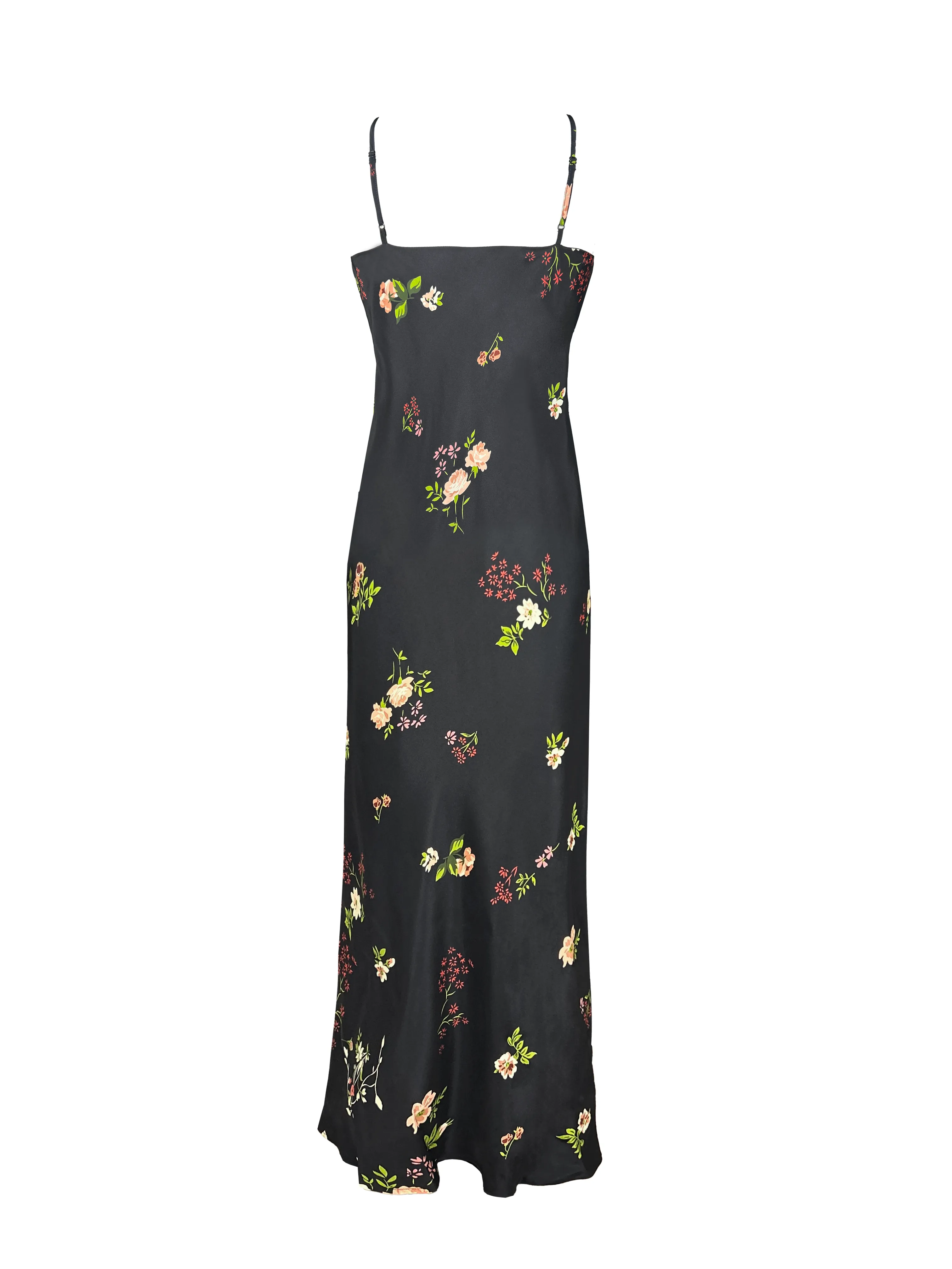 Printed Long Bias Dress - Black Enchanted Garden Print