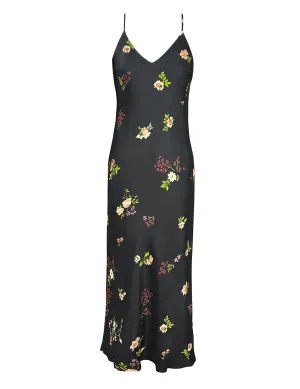 Printed Long Bias Dress - Black Enchanted Garden Print
