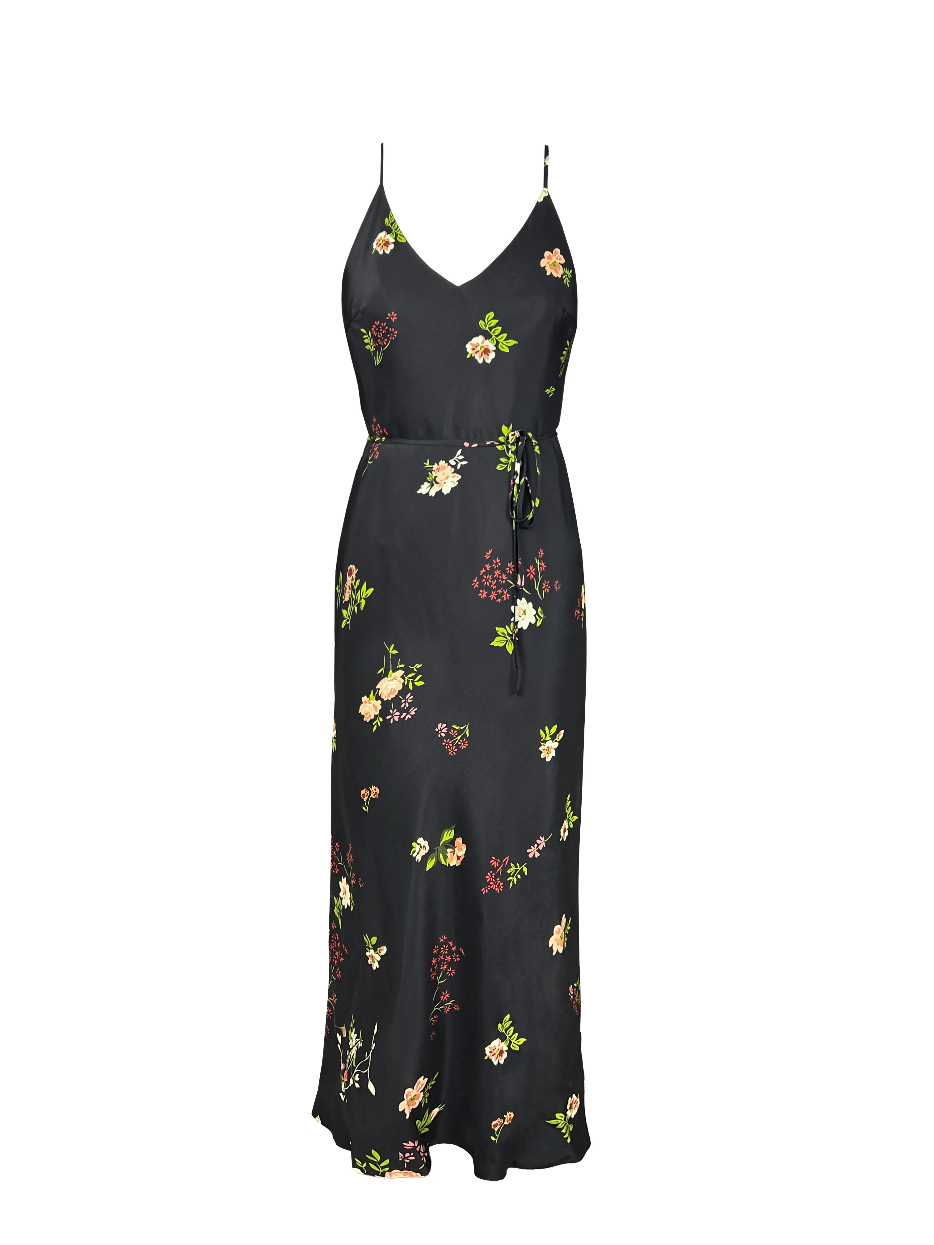 Printed Long Bias Dress - Black Enchanted Garden Print