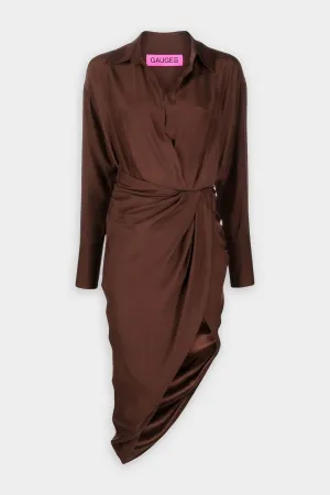 Puno Silk Dress in Brown