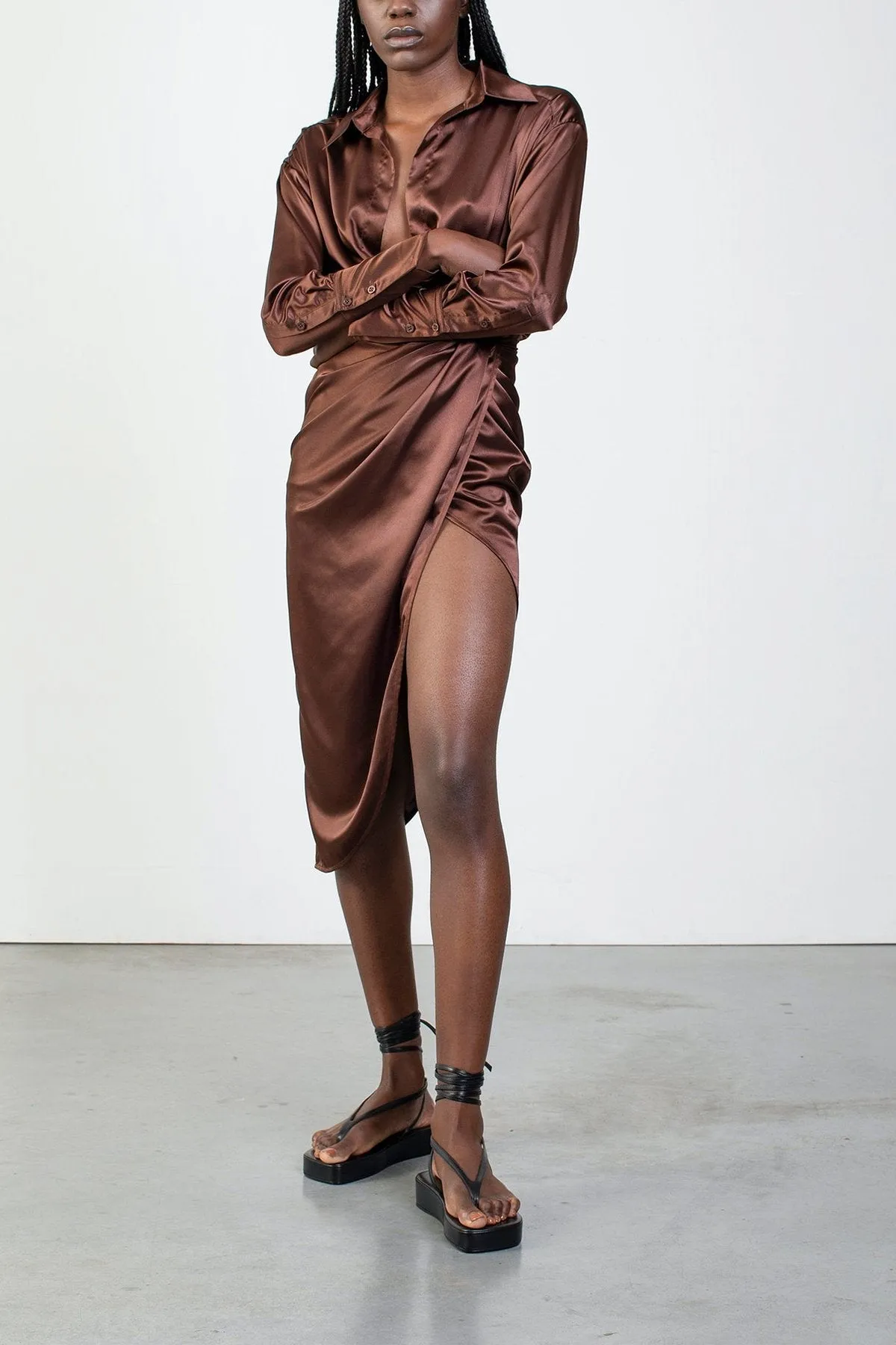 Puno Silk Dress in Brown