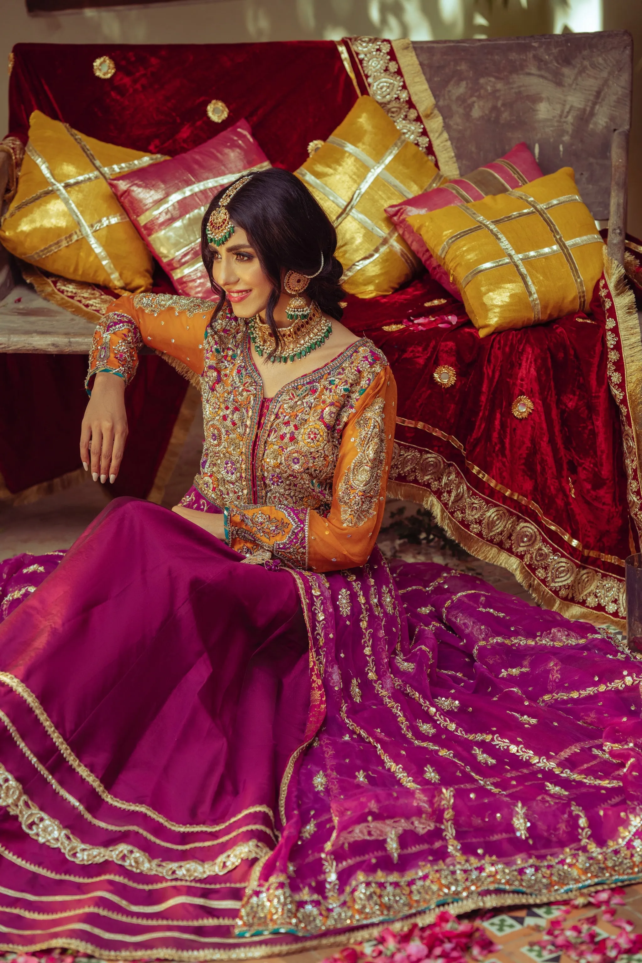 Purple Lehenga and Open Pishwas Pakistani Bridal Dress