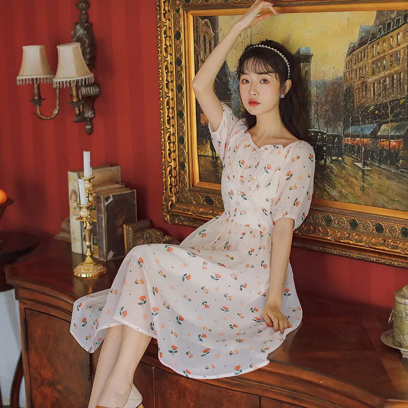 "APRICOT PINK FLORAL CHIFFON" DRESS N041602