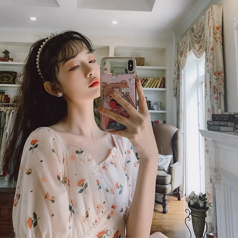 "APRICOT PINK FLORAL CHIFFON" DRESS N041602