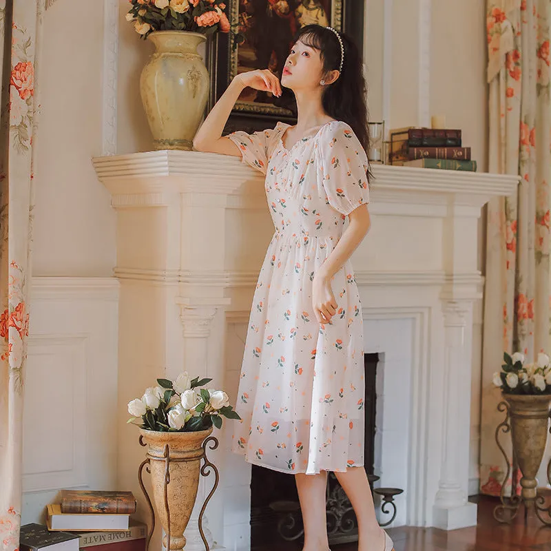 "APRICOT PINK FLORAL CHIFFON" DRESS N041602