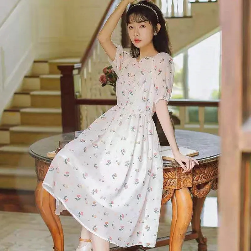 "APRICOT PINK FLORAL CHIFFON" DRESS N041602
