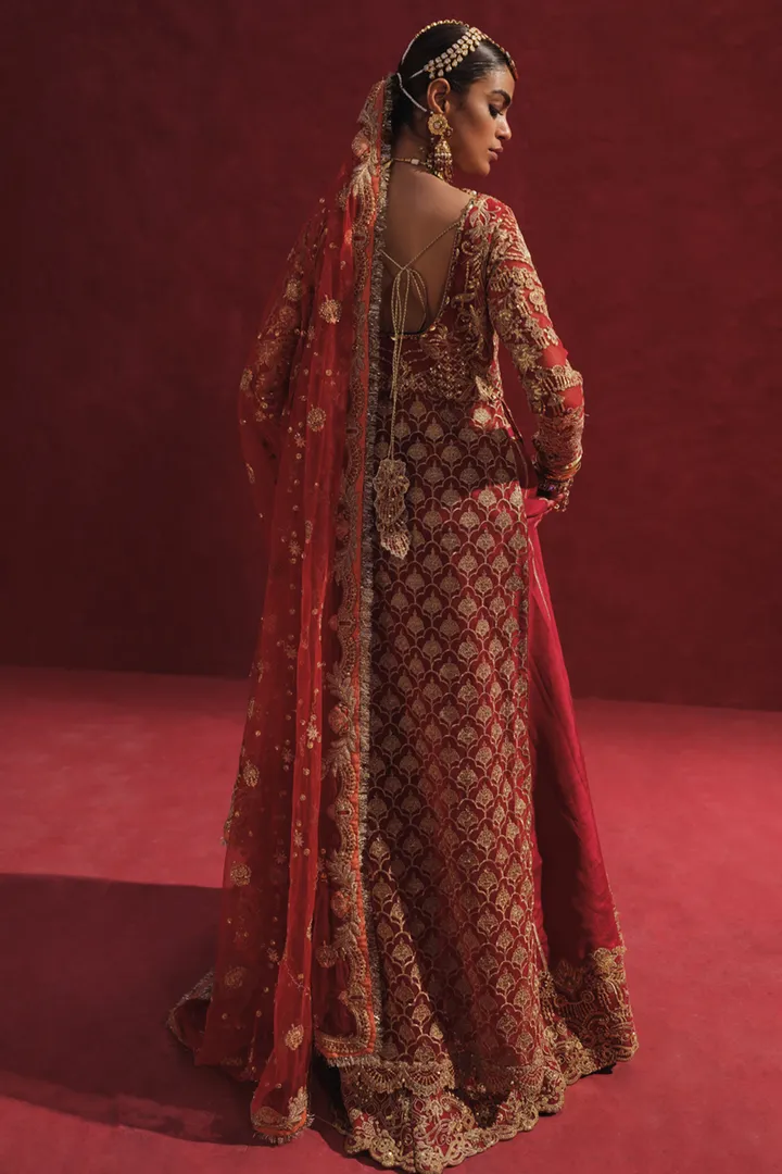 Raw Silk Red Kameez Sharara Pakistani Wedding Dresses
