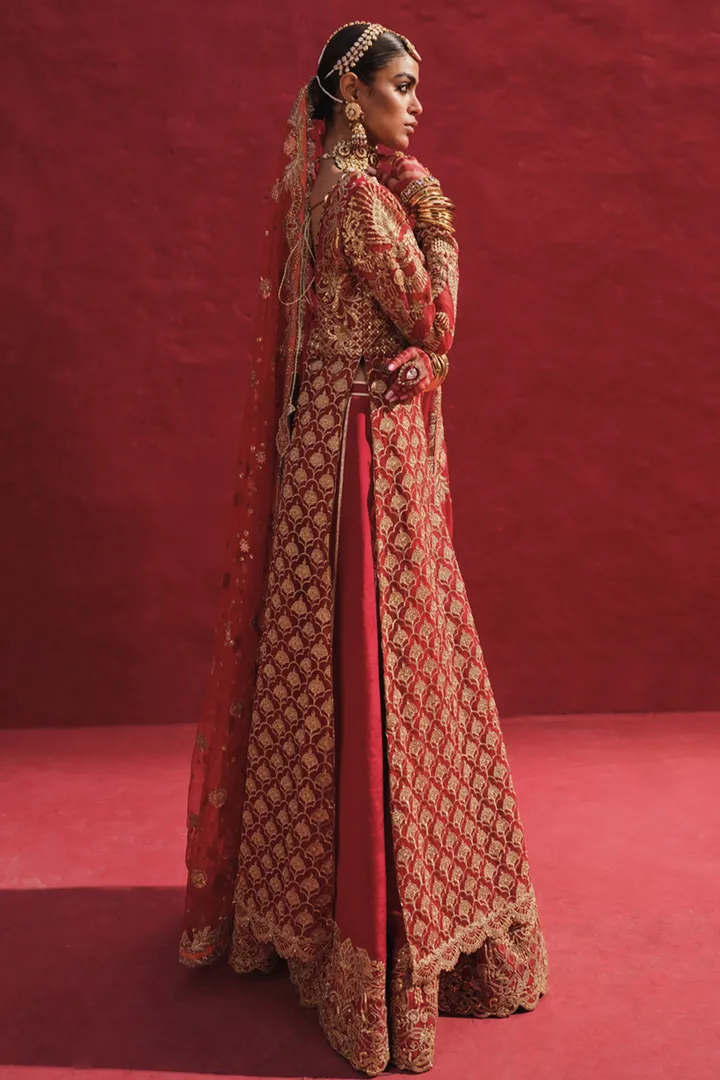 Raw Silk Red Kameez Sharara Pakistani Wedding Dresses