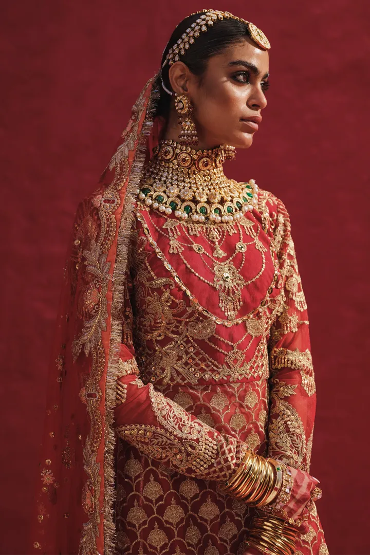 Raw Silk Red Kameez Sharara Pakistani Wedding Dresses