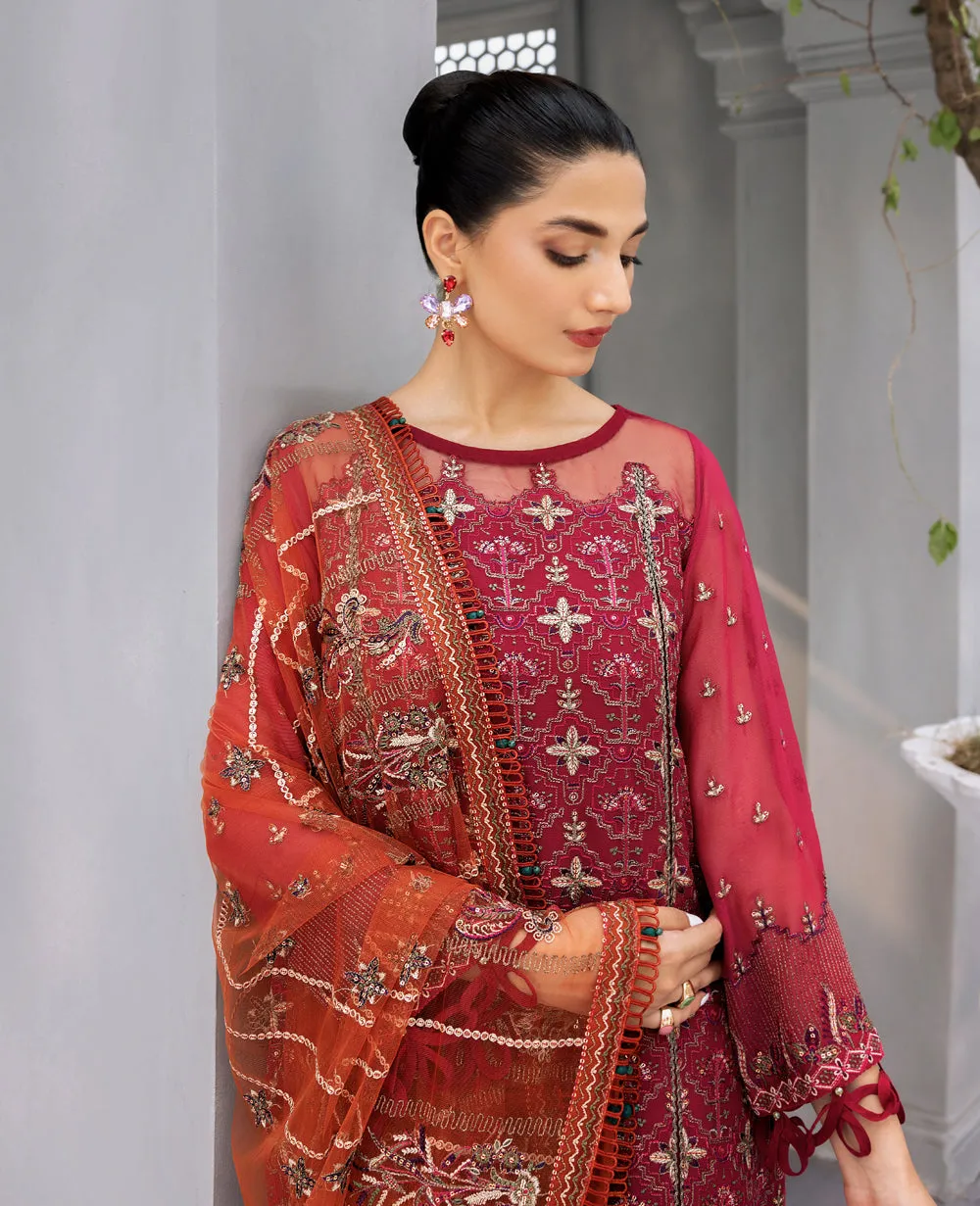 Red Embroidered Pakistani Party Wear Salwar Kameez Dupatta