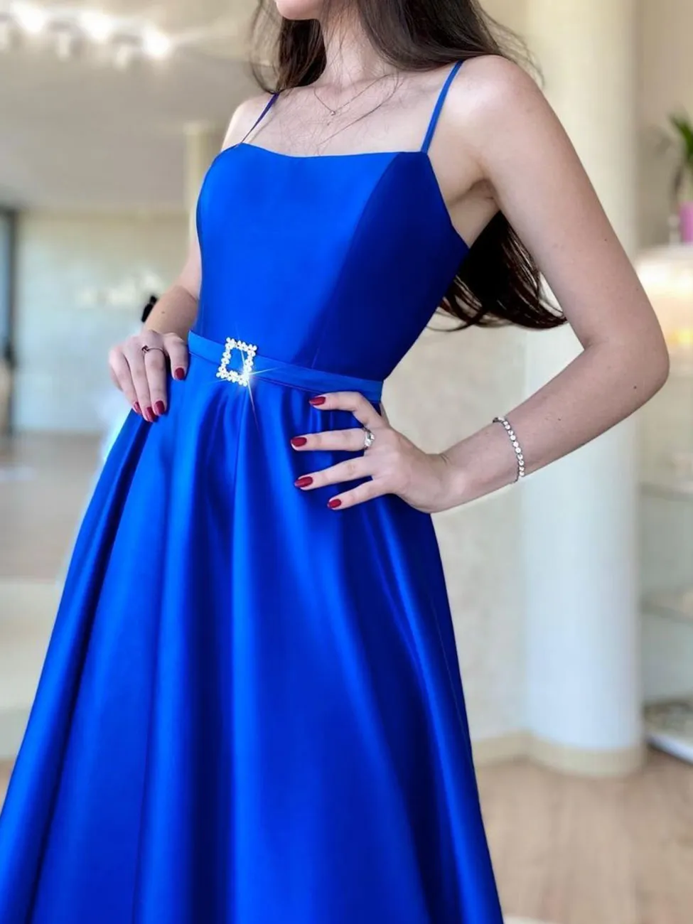 Royal Blue Aline Long Prom Dress, Blue Formal Party Dresses