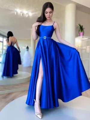 Royal Blue Aline Long Prom Dress, Blue Formal Party Dresses