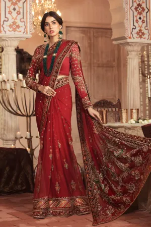 Royal Deep Red Saree Bridal Pakistani Dress #BS739