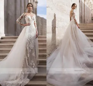 Roycebridal Cheap White Jumpsuits A Line Wedding Dresses Sweetheart Lace Satin With Overskirts Bridal Gowns Pants Dress Vestidos De Novia