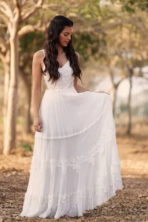 Roycebridal Ivory Chiffon A-line V-neck lace Beach Wedding Dresses, Bridal gown, MW679