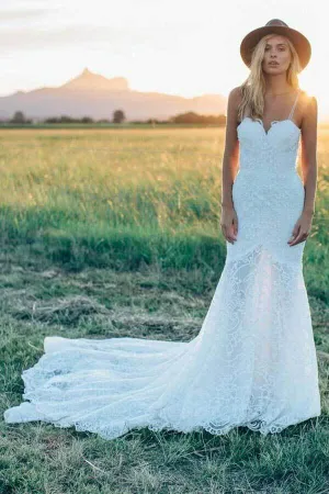 Roycebridal Ivory Mermaid Sweetheart Rustic Wedding Dresses, Lace Wedding Dresses, MW728