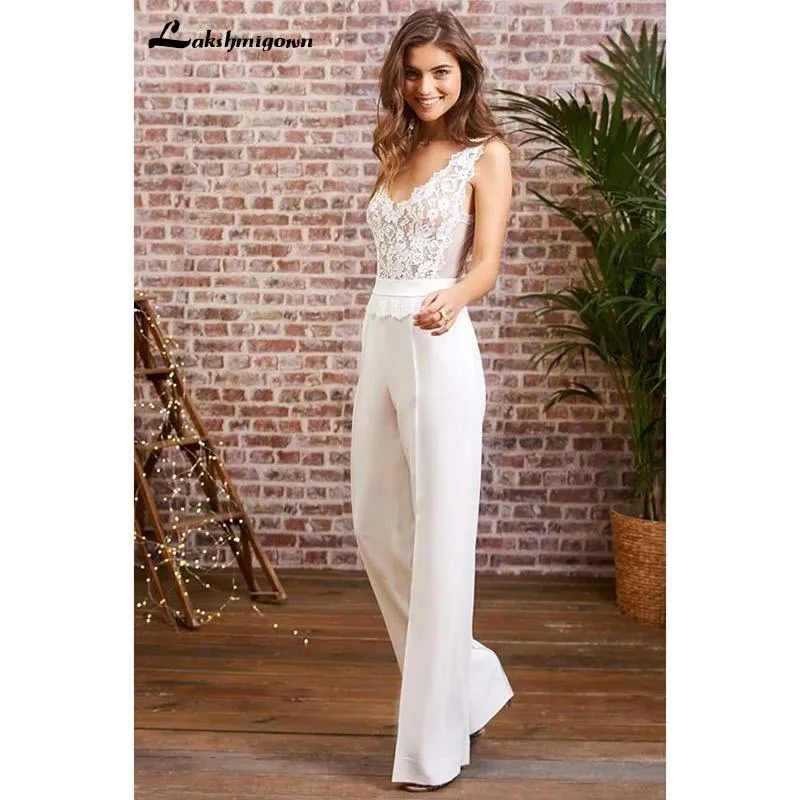 Roycebridal Jumpsuits Wedding Dresses Bohemian Bridal Gowns V neck