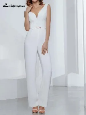 Roycebridal Jumpsuits Wedding Dresses V Neck Floor Length