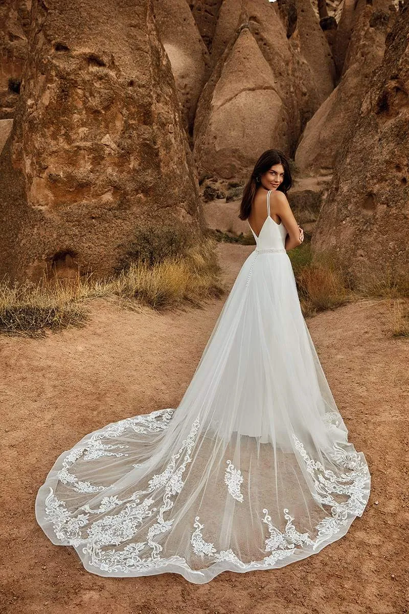 Roycebridal Jumpsuits Wedding Dresses With Detachable Skirt Beaded Lace