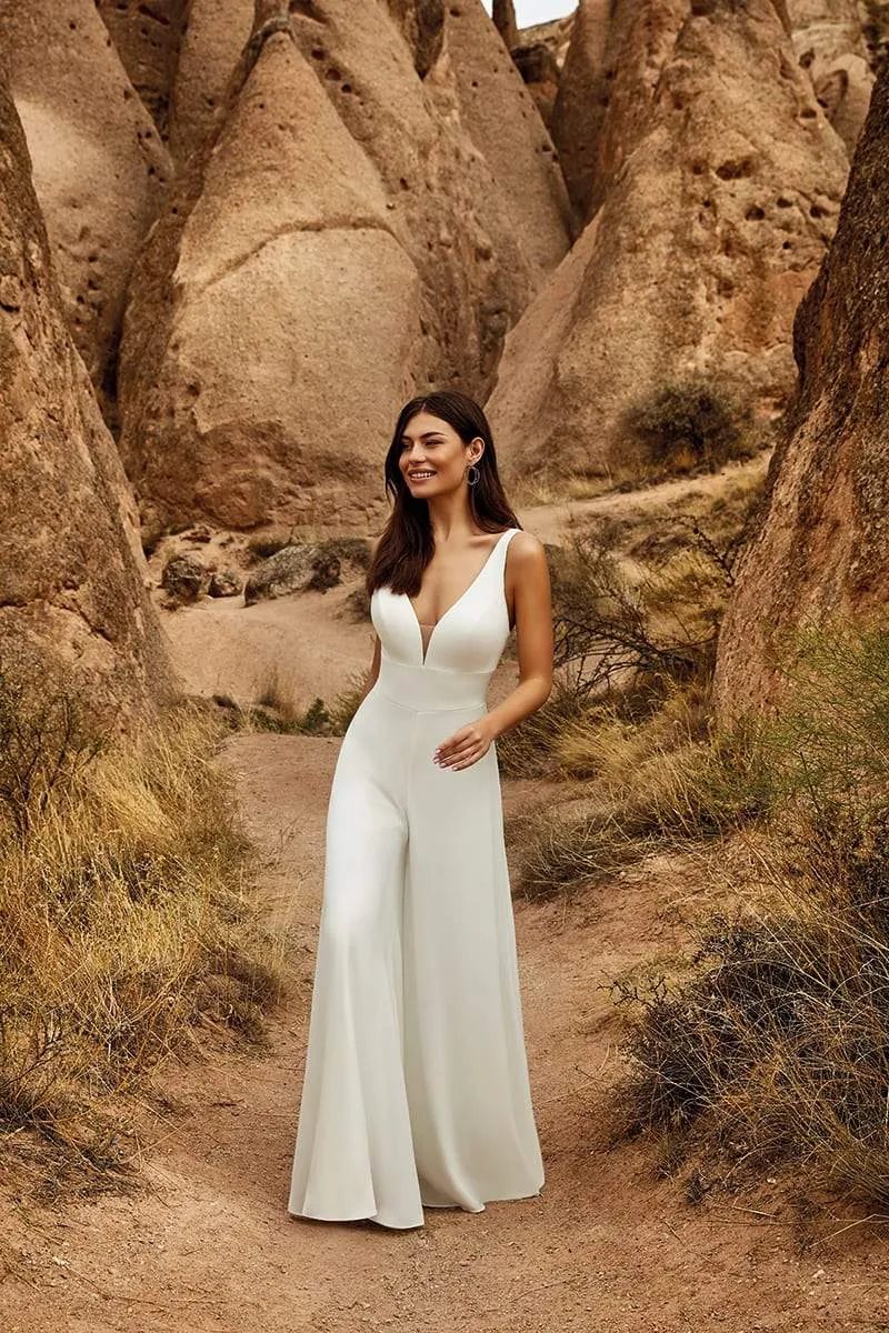 Roycebridal Jumpsuits Wedding Dresses With Detachable Skirt Beaded Lace