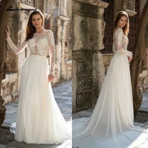 Roycebridal Long sleeves lace Court Train Wedding Dress