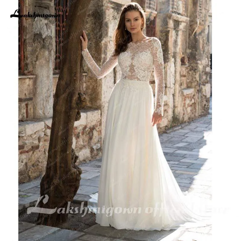 Roycebridal Long sleeves lace Court Train Wedding Dress