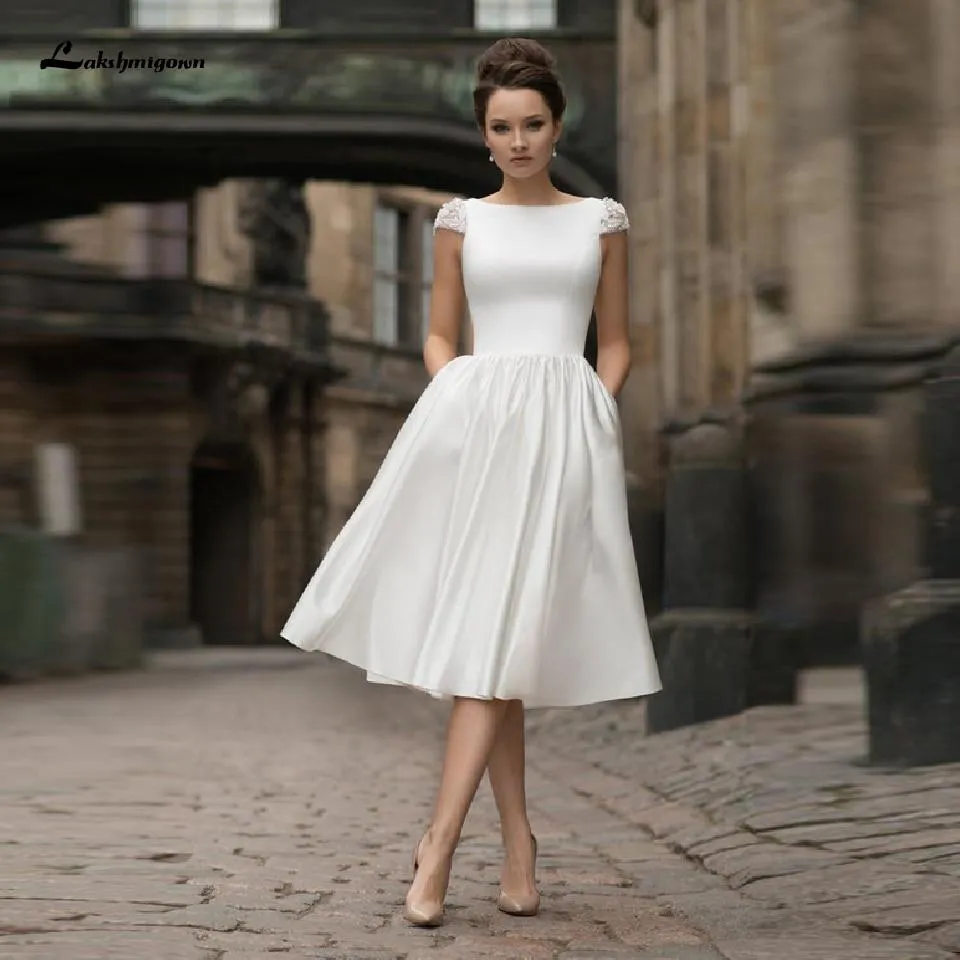 Roycebridal Satin Short Wedding Dresses for Bridal Sexy Backless Beach