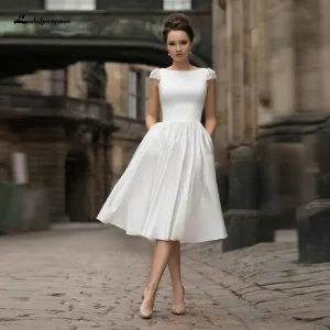 Roycebridal Satin Short Wedding Dresses for Bridal Sexy Backless Beach