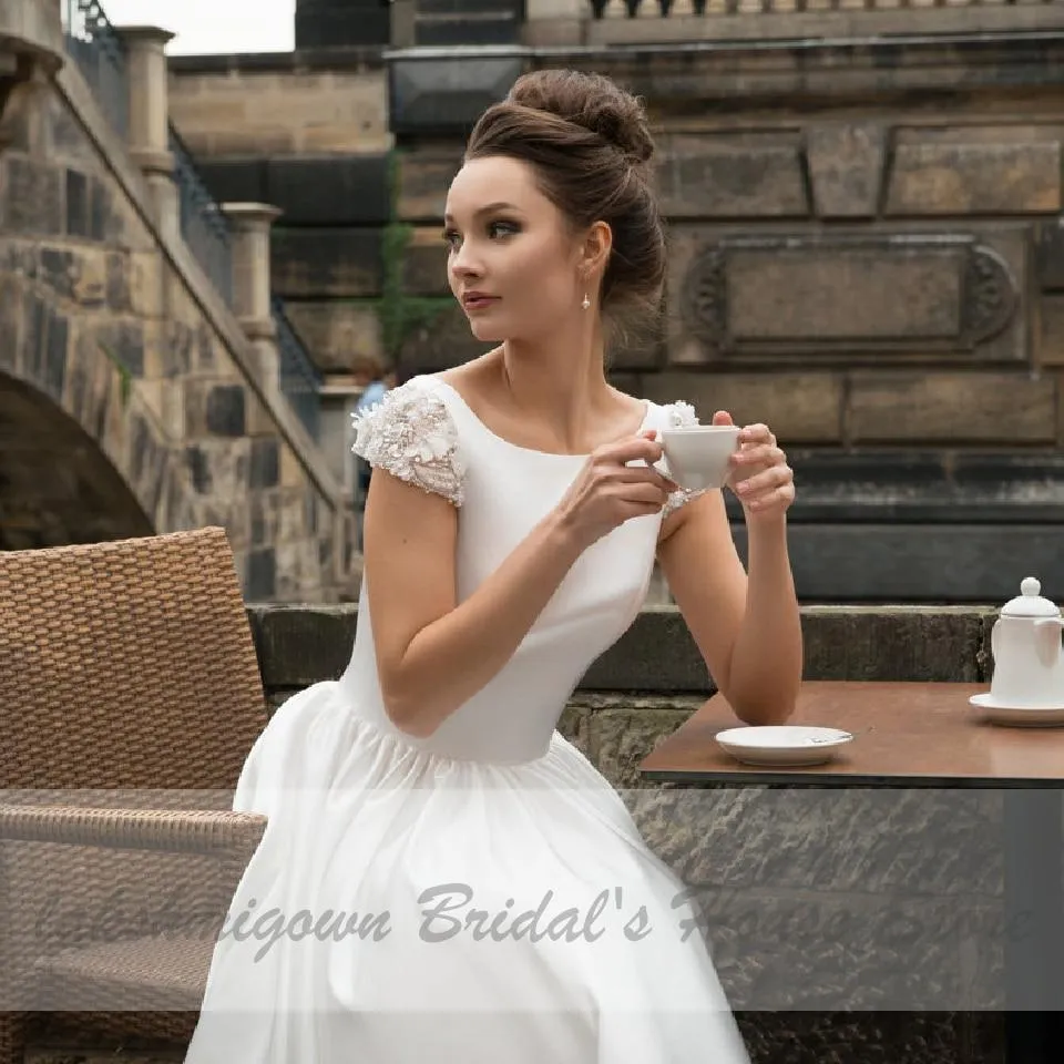 Roycebridal Satin Short Wedding Dresses for Bridal Sexy Backless Beach