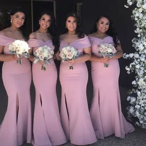 Roycebridal Sexy Mermaid Pink Bridesmaid Dresses Off the Shoulder