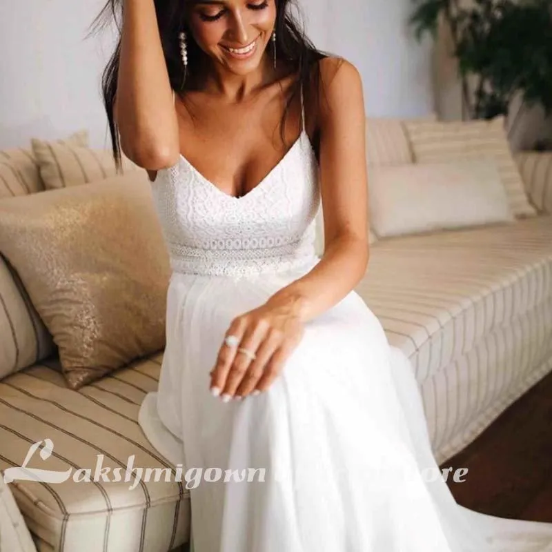 Roycebridal Sexy Summer Wedding Dress Lace Appliqued