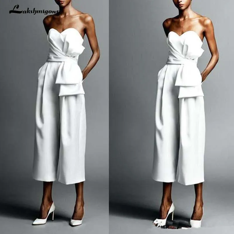 Roycebridal Simple Jumpsuits Wedding Dresses Sweetheart Tea Length