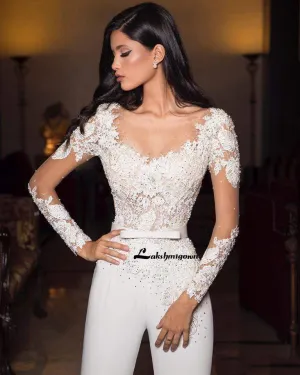 Roycebridal White Ivory Wedding Dresses Jumpsuits Lace Appliques