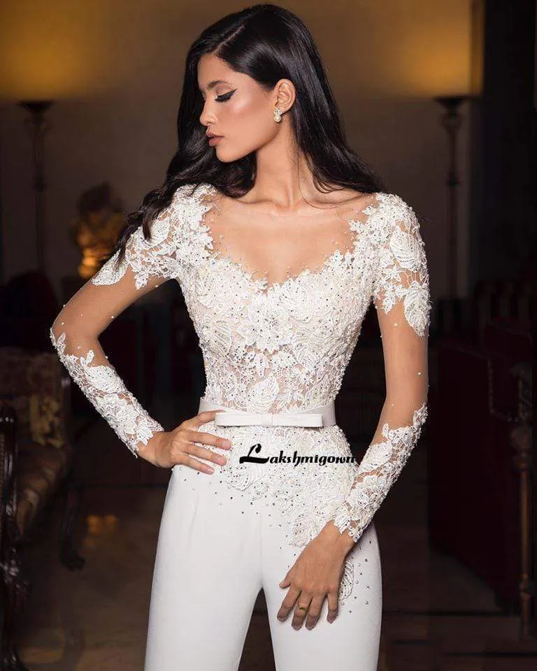 Roycebridal White Ivory Wedding Dresses Jumpsuits Lace Appliques