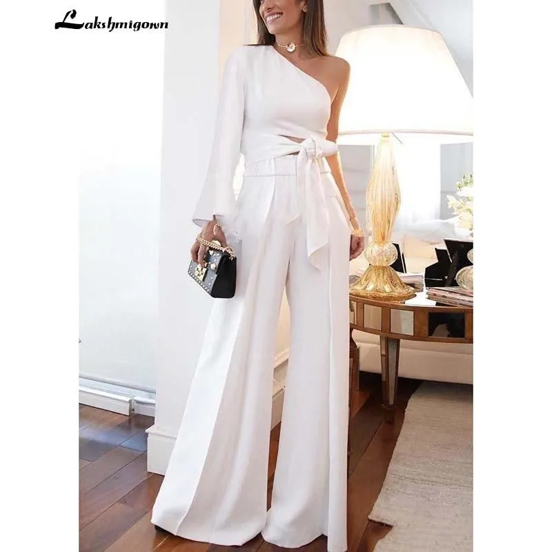 Roycebridal White Satin Jumpsuits Wedding Dresses Long Sleeves