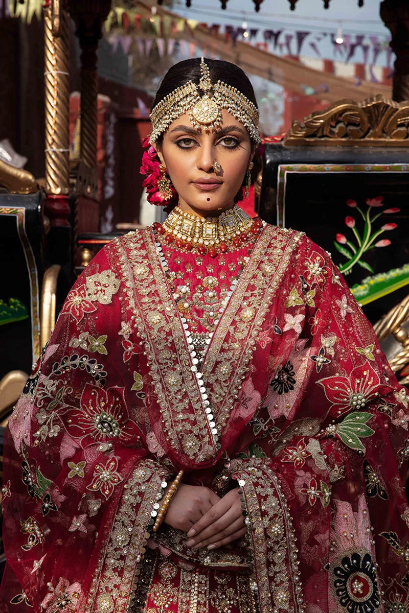 Ruby Red Raw Silk Lehenga Choli Pakistani Bridal Dresses