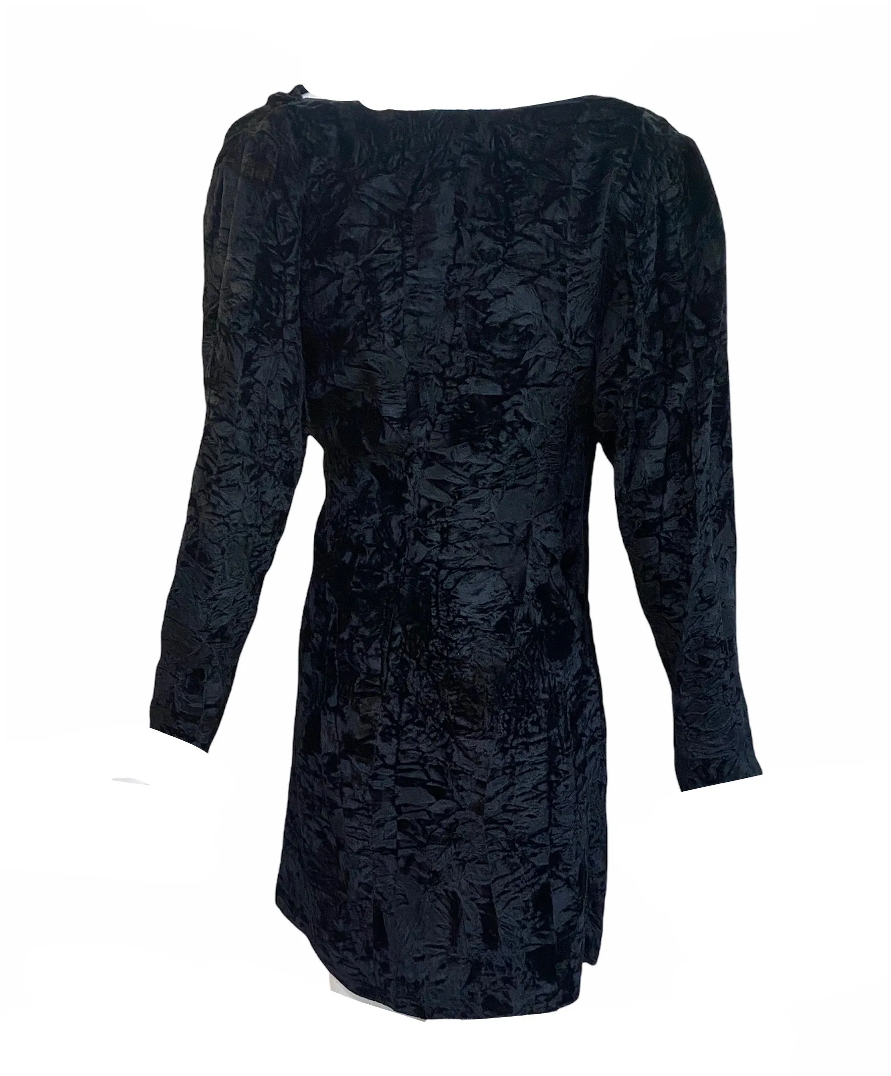 Saint Laurent Rive Gauche 1980's Black Crushed Velvet Wrap Cocktail Dress