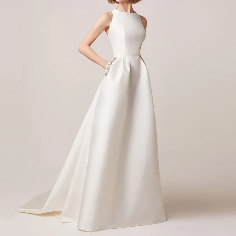 satin off shoulder wedding dress