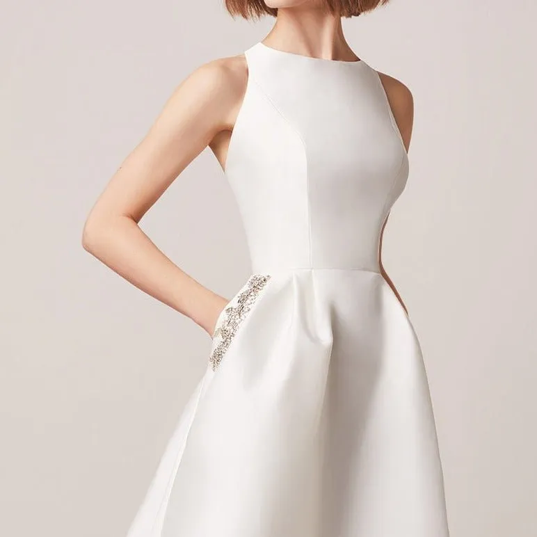 satin off shoulder wedding dress