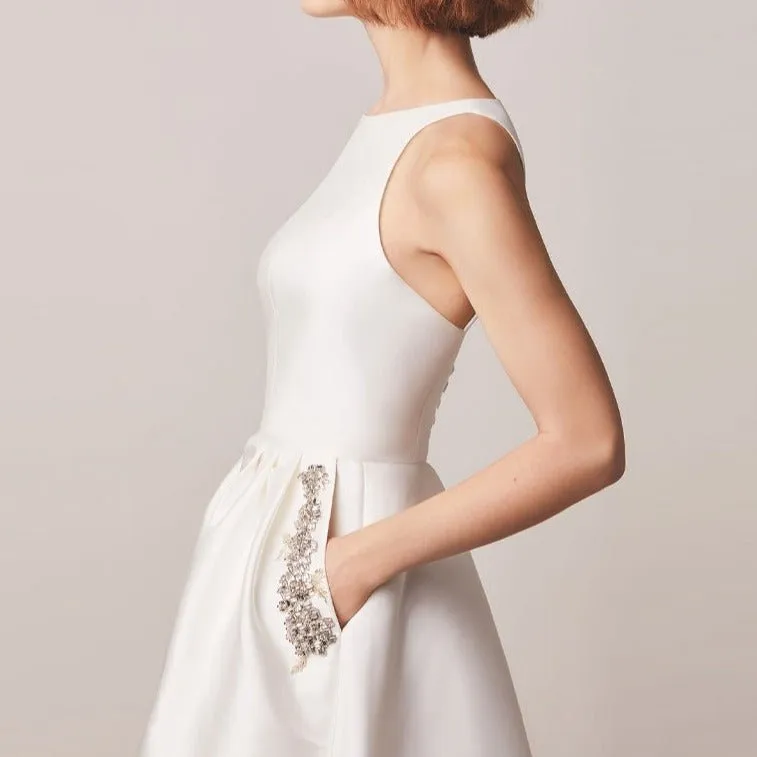 satin off shoulder wedding dress