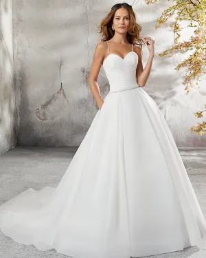 Sexy 2018 Wedding Dresses Spaghetti Straps Organza Ball Gown Simple Bridal Wedding Gowns with Belt Beaded
