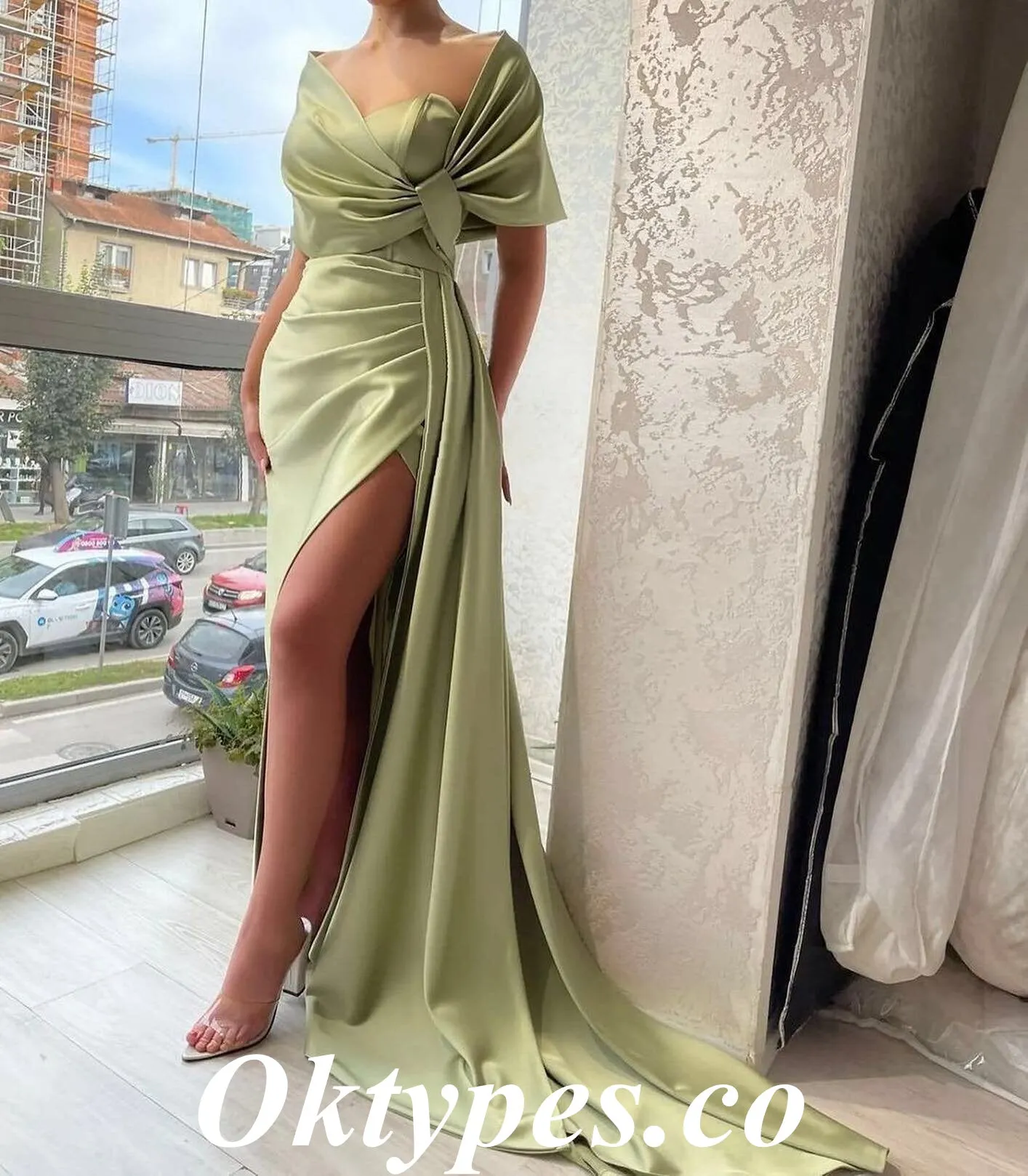 Sexy Satin Sleeveless Side Slit Mermaid Long Prom Dresses, PDS0858