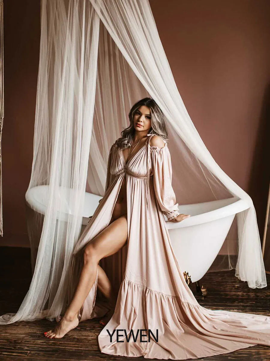 Sexy Shoulderless Maternity Evening Dress Long Pregnant Women Fancy Pregnancy Dress Elegence Maxi Gown Photo Shoot DY21721