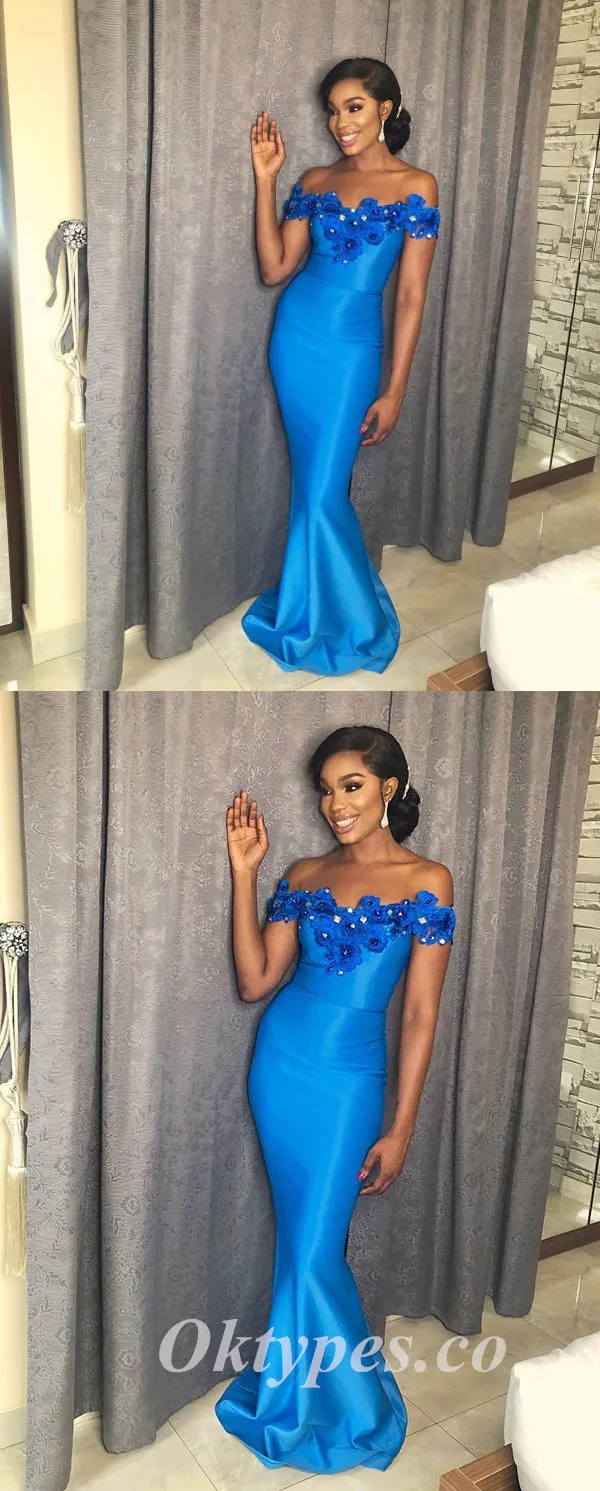 Sexy Soft Satin Off Shoulder Sleeveless Mermaid Floor Length Bridesmaid Dressses With Applique, BDS0242