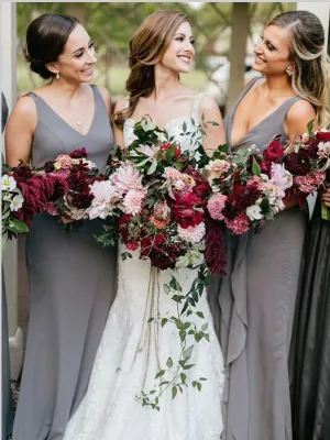 Sheath Chiffon V-neck Bridesmaid Dresses Floor Length