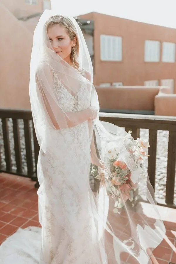 Sheath V-neck Beaded Lace Wedding Dresses, Backless Wedding Gowns, SW518