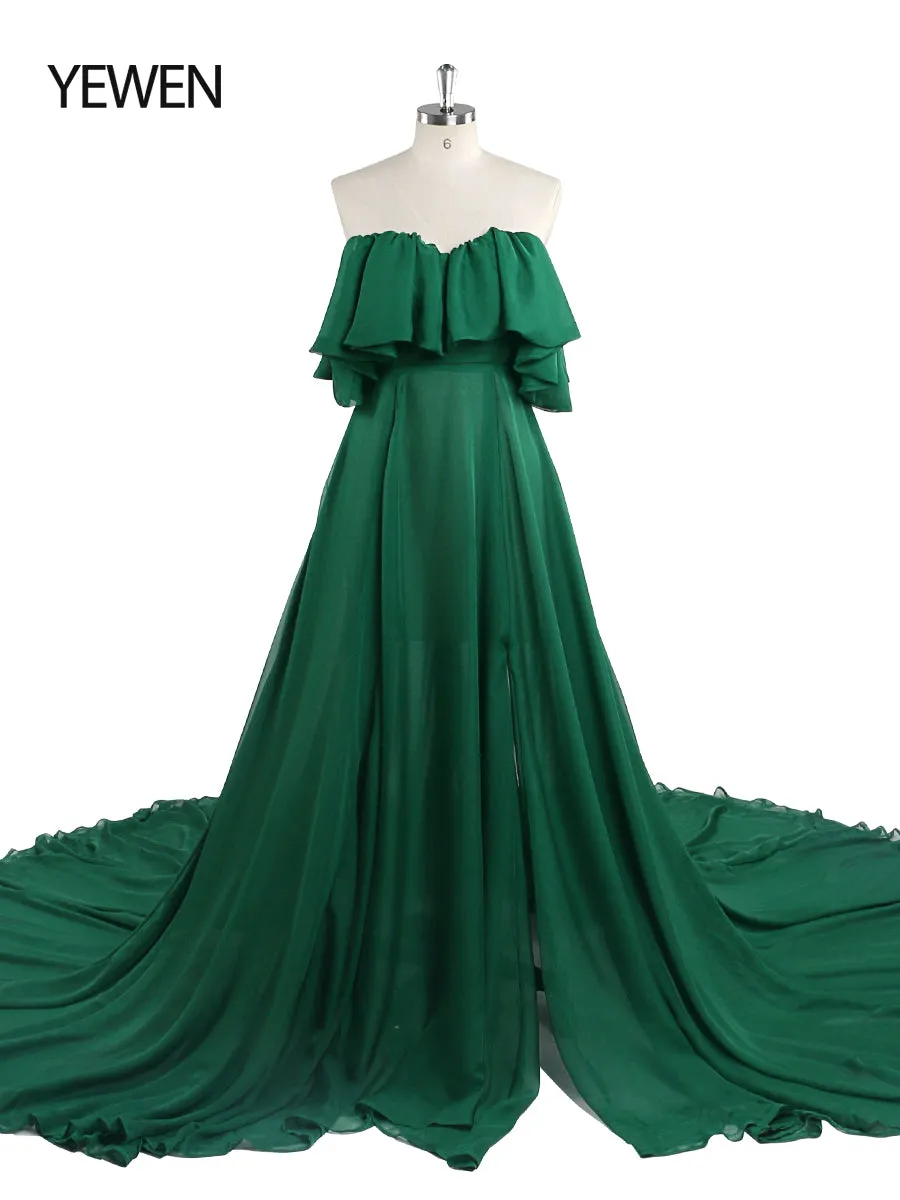 Silk Chiffon Evening Dress Off The Shoulder Maternity Gown for Photo Shoots Photography Dress Custom Plus Size YD21106